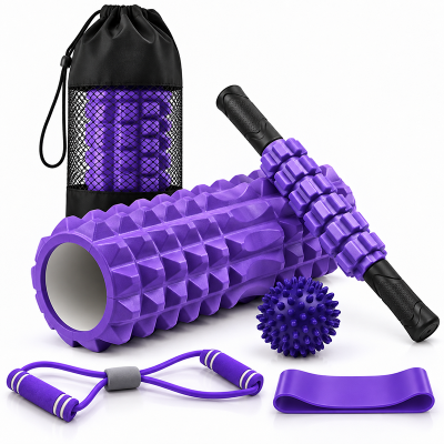 Exeo Foam Roller 5’li Masaj Egzersiz Seti  Rulo Top Direnç Bandı Pilates Yoga Fitness