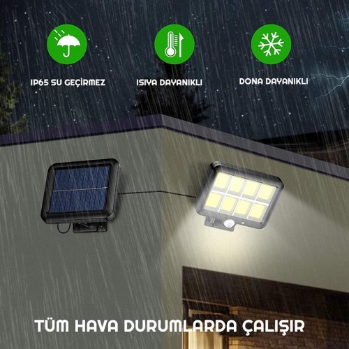 160 COB Solar LED Hareket Sensörlü Kumandalı Su Geçirmez 3 Modlu