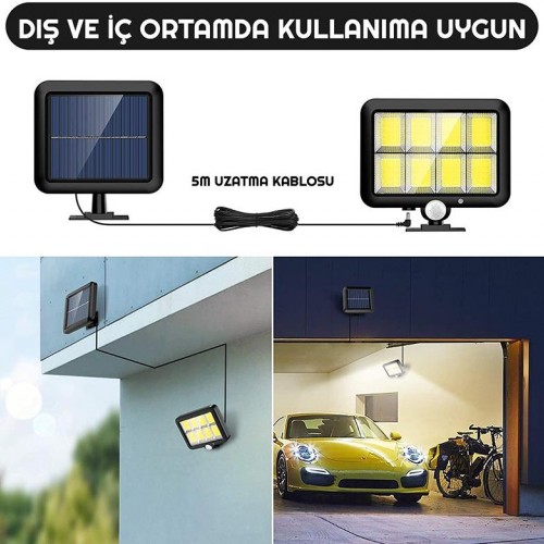 160 COB Solar LED Hareket Sensörlü Kumandalı Su Geçirmez 3 Modlu