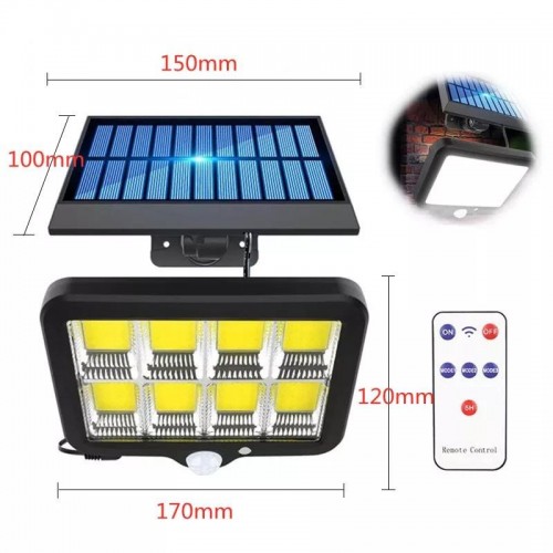 160 COB Solar LED Hareket Sensörlü Kumandalı Su Geçirmez 3 Modlu