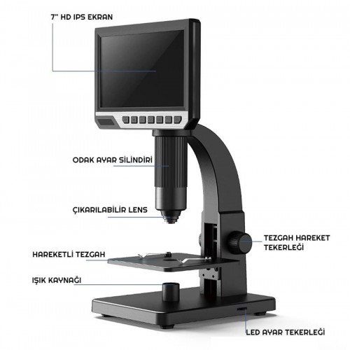 Exeo 12Mp 2000X 7 inch IPS Ekran Dijital Mikroskop Şarjlı
