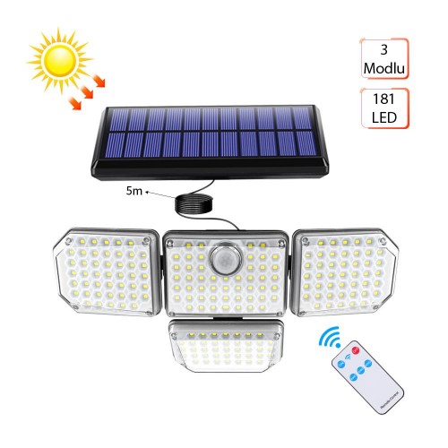 Exeo 181 COB Solar LED Hareket Sensörlü Kumandalı Su Geçirmez 3 Mod