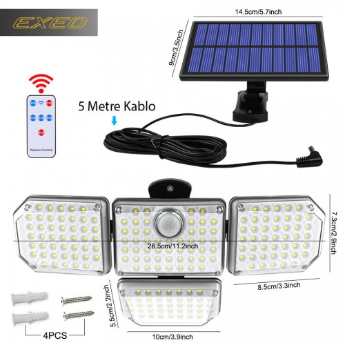 Exeo 181 COB Solar LED Hareket Sensörlü Kumandalı Su Geçirmez 3 Mod