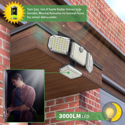 Exeo 181 COB Solar LED Hareket Sensörlü Kumandalı Su Geçirmez 3 Mod