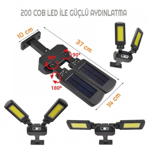 Exeo 200 COB Solar LED Hareket Sensörlü Kumandalı Su Geçirmez 3 Mod