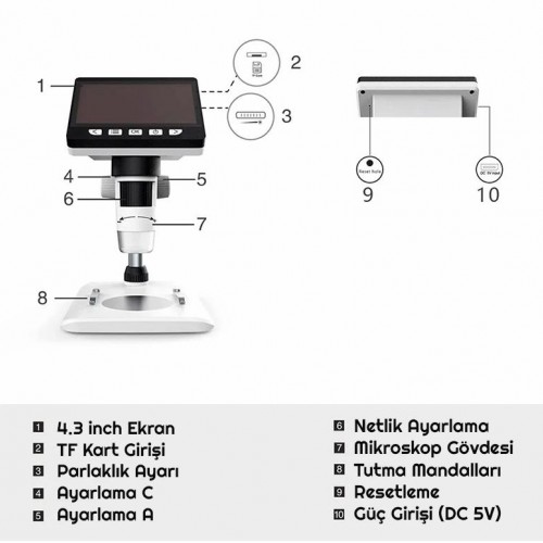Exeo 2Mp 1000x 4.3inch Lcd Ekran Dijital Mikroskop Şarjlı Exeo 2Mp 1000x 4.3inch Lcd Ekran Dijital Mikroskop Şarjlı