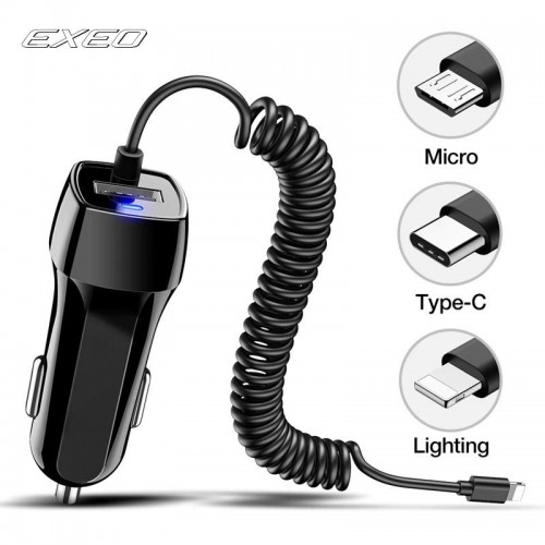 Exeo 3.1A Spiral Kablolu Araç Telefon Hızlı Şarj Aleti 