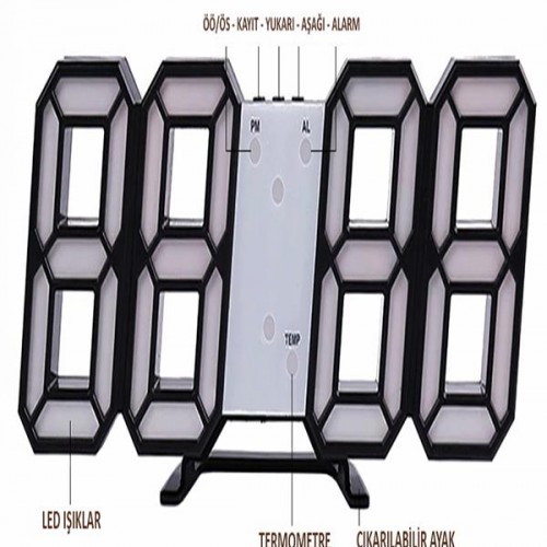 Exeo 3D Led Dijital Alarm ve Termometre Takvim Masa Duvar Saati Exeo 3D Led Dijital Alarm ve Termometre Takvim Masa Duvar Saati