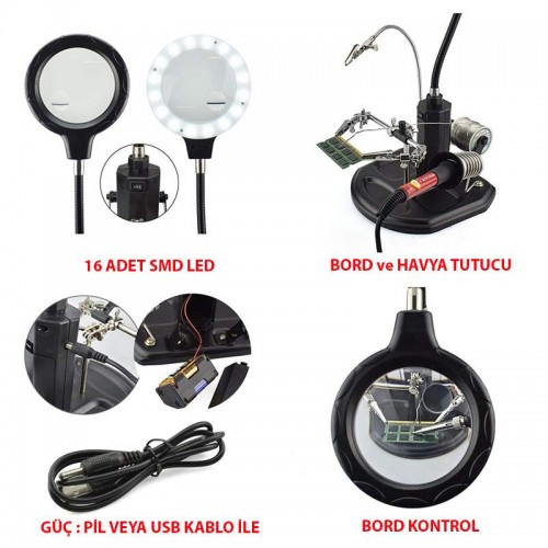 Exeo 802 Büyüteç Lehim Havya Sehpa Standı Yardımcı El LED 2.5/4X Exeo 802 Büyüteç Lehim Havya Sehpa Standı Yardımcı El LED 2.5/4X