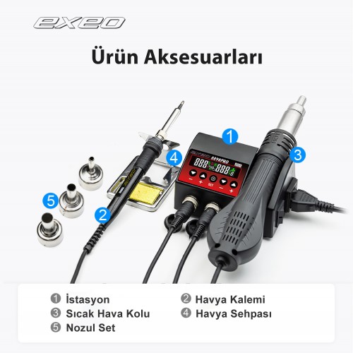 Exeo 8898 PRO Havya Sıcak Hava Üflemeli Havya İstasyonu Lehim Makinesi