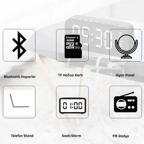 Exeo Bluetooth Kablosuz Hoparlör Radyo Masa Saat Alarm LED