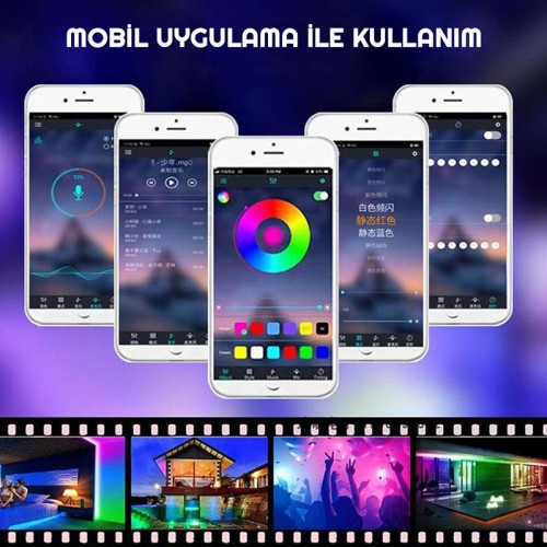 Exeo Bluetooth Kumandalı TV Arkası RGB USB 3 Çipli Şerit LED 1MT Exeo Bluetooth Kumandalı TV Arkası RGB USB 3 Çipli Şerit LED 1MT