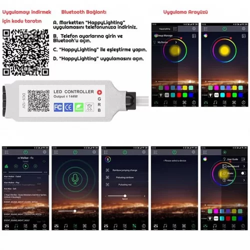Exeo Bluetooth Kumandalı TV Arkası RGB USB 3 Çipli Şerit LED 1MT Exeo Bluetooth Kumandalı TV Arkası RGB USB 3 Çipli Şerit LED 1MT