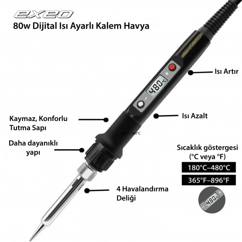 Exeo Dijital Göstergeli Isı Ayarlı Kalem Havya Lehim Makinesi