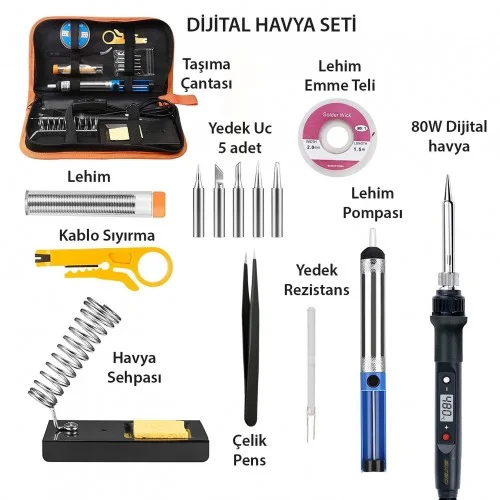 Exeo Dijital Isı Ayarlı Havya Set Lehim Makinesi Seti 80W Taşıma Çantalı Exeo Dijital Isı Ayarlı Havya Set Lehim Makinesi Seti 80W Taşıma Çantalı