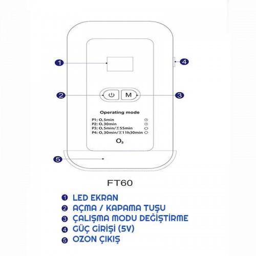 Exeo FT60 Ozon Jeneratörü Hava temizleyici Sterilizatör Şarjlı