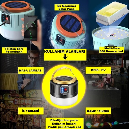 Exeo Güneş Enerjili Solar LED Su Geçirmez USB Şarjlı Kamp Feneri Exeo Güneş Enerjili Solar LED Su Geçirmez USB Şarjlı Kamp Feneri