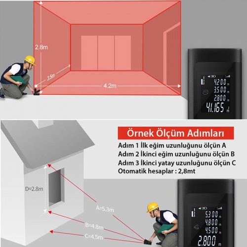 Exeo H6 Lazer Dijital Mesafe Ölçer Lazer Metre Ölçüm Cihazı