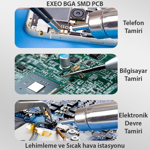 Exeo Havya Sıcak Hava Üflemeli Havya İstasyonu Lehim Makinesi Exeo Havya Sıcak Hava Üflemeli Havya İstasyonu Lehim Makinesi