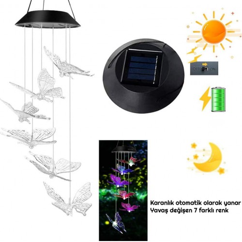 Exeo Kelebek Motif Dekoratif Bahçe Balkon Süsleme Solar LED