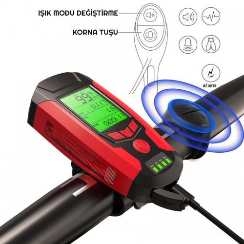 Exeo Led Bisiklet Ön Işığı Far 5 Modlu Alarm Korna Su Geçirmez Exeo Led Bisiklet Ön Işığı Far 5 Modlu Alarm Korna Su Geçirmez