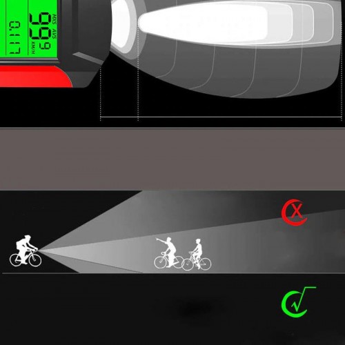 Exeo Led Bisiklet Ön Işığı Far 5 Modlu Alarm Korna Su Geçirmez