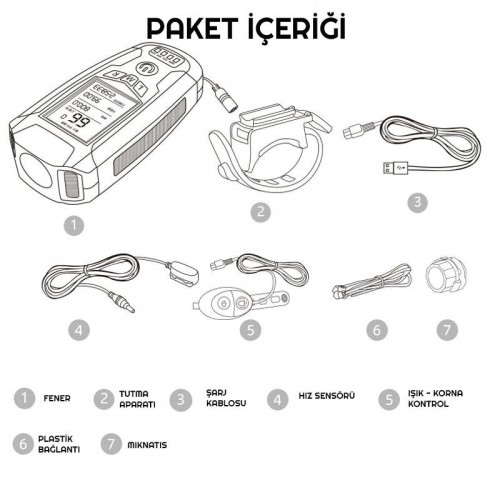 Exeo Led Bisiklet Ön Işığı Far 5 Modlu Alarm Korna Su Geçirmez Exeo Led Bisiklet Ön Işığı Far 5 Modlu Alarm Korna Su Geçirmez