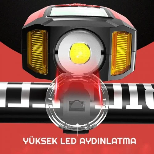 Exeo Led Bisiklet Ön Işığı Far 5 Modlu Alarm Korna Su Geçirmez Exeo Led Bisiklet Ön Işığı Far 5 Modlu Alarm Korna Su Geçirmez