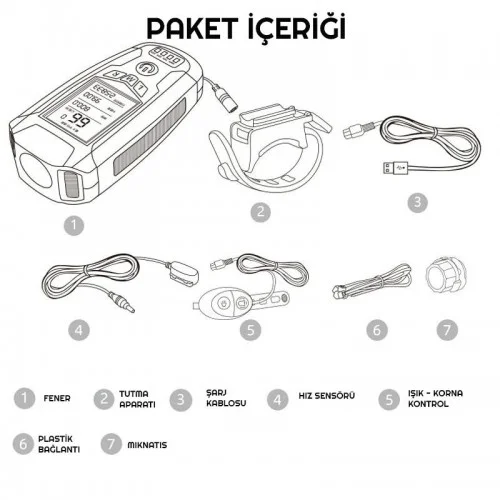 Exeo Led Bisiklet Ön Işığı Far 5 Modlu Alarm Korna Su Geçirmez Exeo Led Bisiklet Ön Işığı Far 5 Modlu Alarm Korna Su Geçirmez