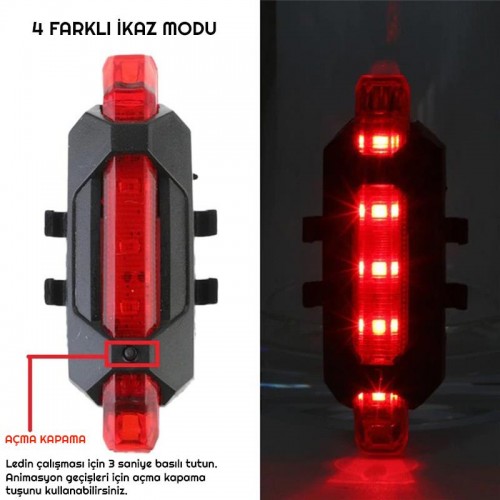 Exeo Led Bisiklet Ön ve Arka İkaz Işığı Far 3 Modlu Su Geçirmez Exeo Led Bisiklet Ön ve Arka İkaz Işığı Far 3 Modlu Su Geçirmez