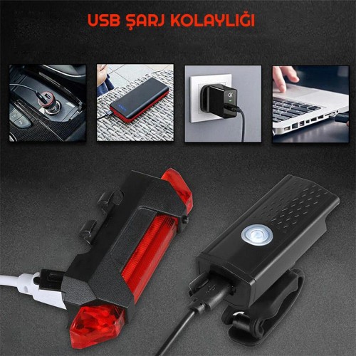 Exeo Led Bisiklet Ön ve Arka İkaz Işığı Far 3 Modlu Su Geçirmez Exeo Led Bisiklet Ön ve Arka İkaz Işığı Far 3 Modlu Su Geçirmez