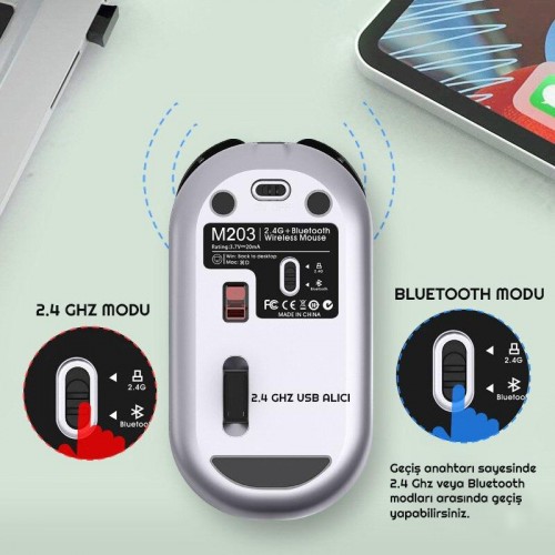 Exeo M203 Bluetooth ve 2.4 Ghz Şarjlı Ergonomik 1600 DPI Mouse