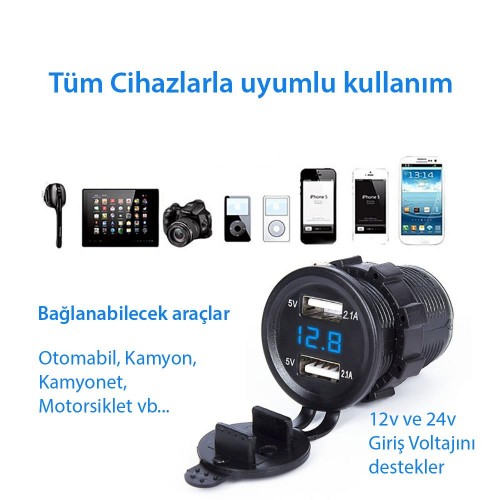 Exeo Motosiklet Otomobil Kamyon Tekne USB Şarj Soketi Exeo Motosiklet Otomobil Kamyon Tekne USB Şarj Soketi