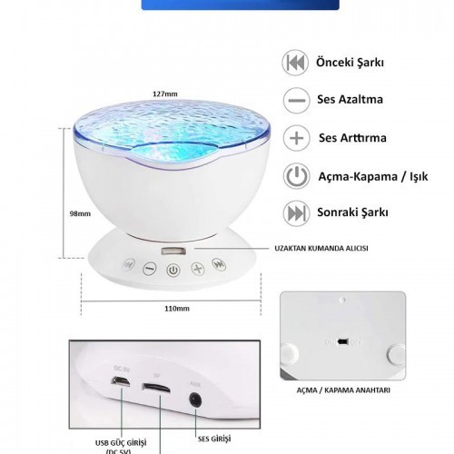 Exeo Müzik Çalar Okyanus Dalgası 7 Farklı Led Işıklı Kumandalı Exeo Müzik Çalar Okyanus Dalgası 7 Farklı Led Işıklı Kumandalı