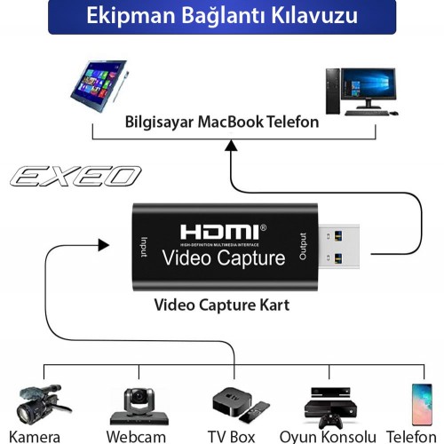 Exeo Playstation Xbox Gamer HDMI USB Video Capture Kartı