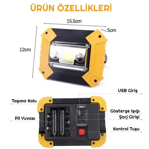 Exeo Şarj Edilebilir Pilli LED Kamp Fener Lamba Çalışma Işığı Exeo Şarj Edilebilir Pilli LED Kamp Fener Lamba Çalışma Işığı