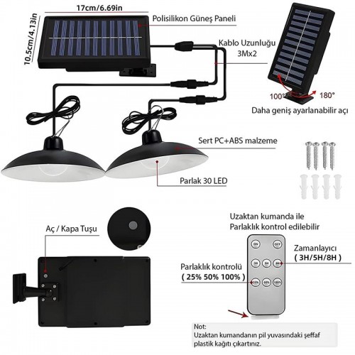 Exeo Solar 2 LED Bahçe Aydınlatma Güneş Enerjili Uzaktan Kumandalı LED Işık