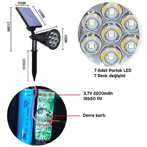 Exeo Solar RGB LED Bahçe Aydınlatma Güneş Enerjili Lamba