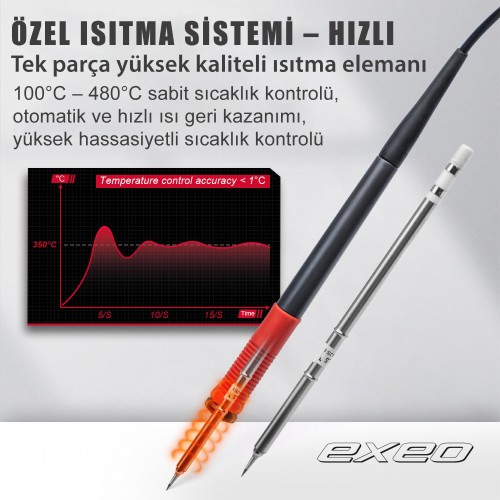 Exeo T12 Dijital Isı Ayarlı Havya Lehimleme İstasyonu Makinası 75W Exeo T12 Dijital Isı Ayarlı Havya Lehimleme İstasyonu Makinası 75W