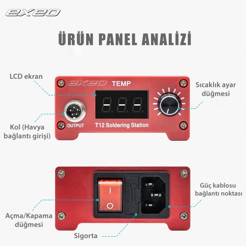 Exeo T12 Dijital Isı Ayarlı Havya Lehimleme İstasyonu Makinası 75W Exeo T12 Dijital Isı Ayarlı Havya Lehimleme İstasyonu Makinası 75W