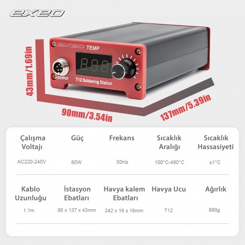 Exeo T12 Dijital Isı Ayarlı Havya Lehimleme İstasyonu Makinası 75W Exeo T12 Dijital Isı Ayarlı Havya Lehimleme İstasyonu Makinası 75W