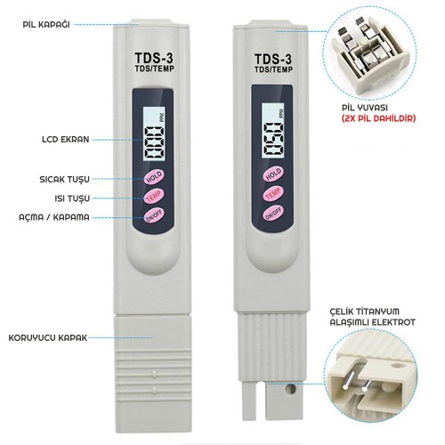 Exeo TDS-3 Su Kalite Sıcaklık Saflık Ölçüm Test Cihazı