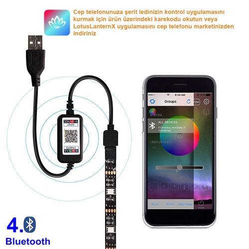 Exeo Tv Arkası Bluetooth RGB USB Şerit Led Slikonlu 3 Mt Exeo Tv Arkası Bluetooth RGB USB Şerit Led Slikonlu 3 Mt