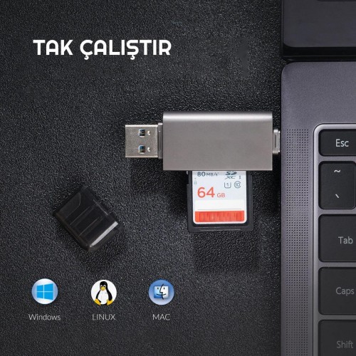 Exeo USB 3.0 Type-c Mikro USB SD TF OTG Hafıza Kart Okuyucu Exeo USB 3.0 Type-c Mikro USB SD TF OTG Hafıza Kart Okuyucu