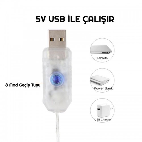 Exeo USB Perde Peri Led Kumandalı Dekoratif Su Geçirmez Beyaz