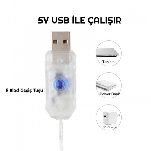 Exeo USB Perde Peri Led Kumandali Dekoratif Su Geçirmez RGB