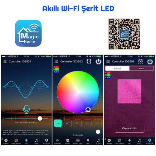 Exeo Wifi RGB 3 Çipli Şerit LED Işık Silikonlu Su Geçirmez 10 MT Exeo Wifi RGB 3 Çipli Şerit LED Işık Silikonlu Su Geçirmez 10 MT