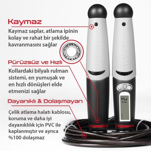 KYTO Ayarlanabilir Dijital Sayaçlı Atlama İpi Alarm Sayaç 3mt