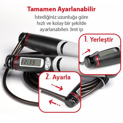 KYTO Ayarlanabilir Dijital Sayaçlı Atlama İpi Alarm Sayaç 3mt