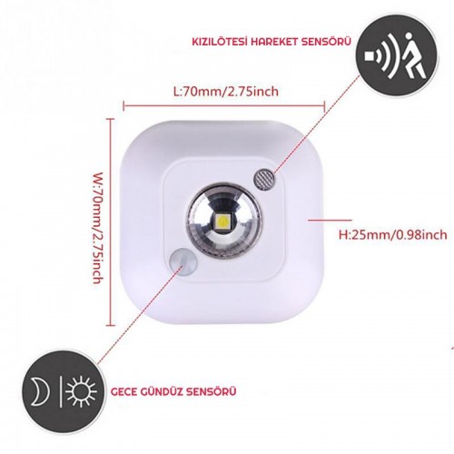 Mini Hareket Sensörlü Led Gece Lambası Pilli Mini Hareket Sensörlü Led Gece Lambası Pilli